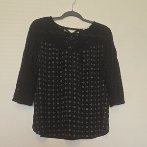 Maurices Black Eyelet & Lace-Detail Blouse
